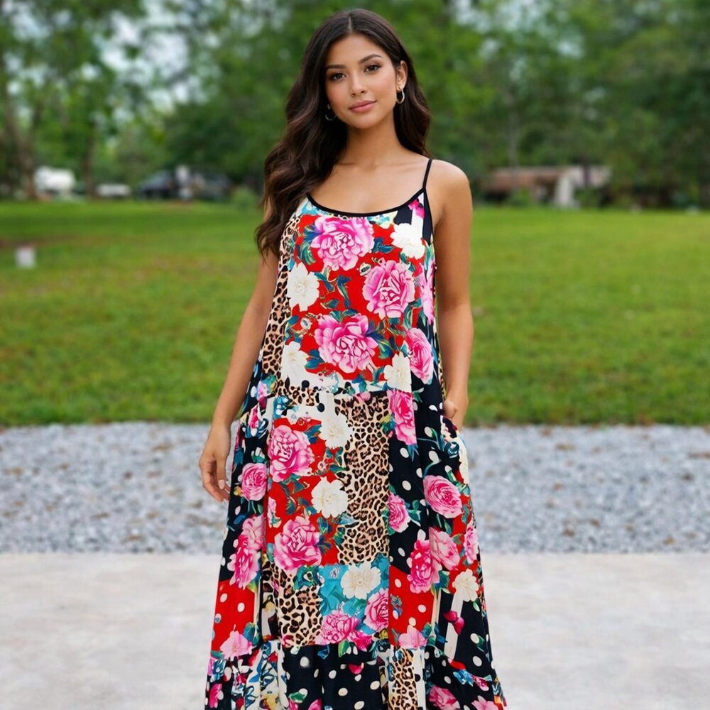 Floral & Leopard Print Maxi Dress XL By Sofia Intimates fairycore patchwork